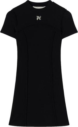 Palm Angels Zwarte Geborduurde Logo Jurk in Zwart - Dames - Korte kleedjes - Zwart - S - Katoen - Kleedjes