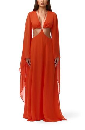 Naked Wardrobe Cutout Maxi Dress in Tangerine at Nordstrom, Size X-Large