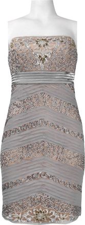 Sue Wong Strapless Embroidered & Beaded Dress In Platinum