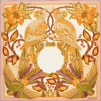 Ferragamo Women Parrots print silk scarf Orange
