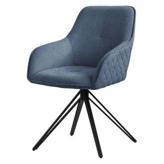 ML Design Silla De Comedor Giratoria Con Respaldo Y Reposabrazos Asiento Azul De Tela Tejida Tapizado Con Patas De Metal Sill&oacute;n Dise&ntilde;o Ergon&oacute;mico Moderno Para S