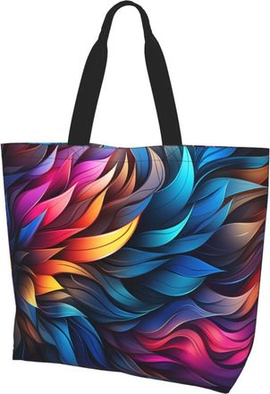 Generic Rainbow Leaves Shopping Bag Eco Friendly Shoulder Bag Lightweight Tote Bags For Work Beach College