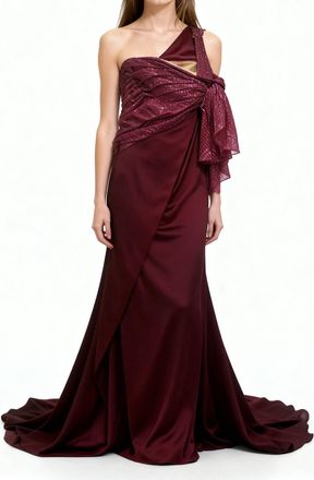 Emanuel Ungaro One-Shoulder Evening Dress In Maroon/red
