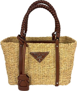 Prada Palmetto Vitello Woven Raffia Naturale Tote Bag