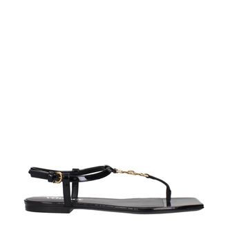 Versace Black Leather Flip-Flop Womens Sandals
