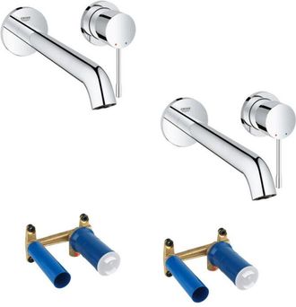 GROHE Conjunto 2 Mezcladores De Lavabo De Pared Essence 2 Agujeros L Cromo + Cuerpo Empotrado
