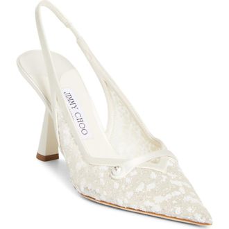 Jimmy Choo London Amita Pointed Toe Slingback Pump in Ivory/Silver/White at Nordstrom, Size 9.5Us