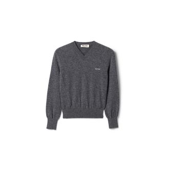 Miu Miu V-neck Wool Cardigan, Woman, Slate Gray, Size 36