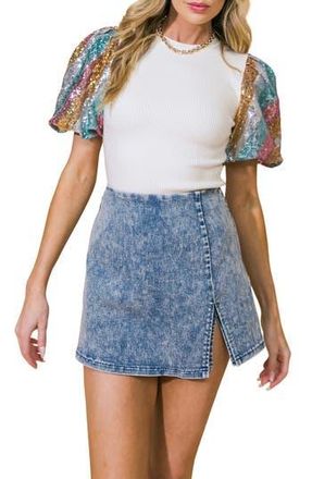 Flying Tomato Sequin Sleeve Knit Top in Ivory at Nordstrom Rack, Size Medium