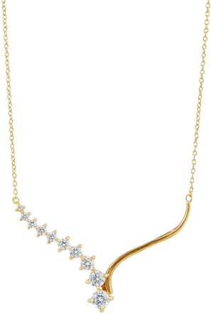 Savvy Cie Jewels GOLD PLATED OVER STERLING SILVER.925 WHITE CZ GRADUATED CURVED BAR NECKLACE