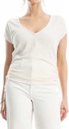 Max Studio Cap Sleeve Ruched Crinkled Knit Top in White at Nordstrom Rack, Size X-Large