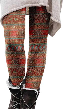 Generic Christmas Leggings Women Winter Thermal Warm Ribbed Leggings Tummy Control Butt Lifting Compression Pants Xmas Patterned Festive Tights Workout Runnin