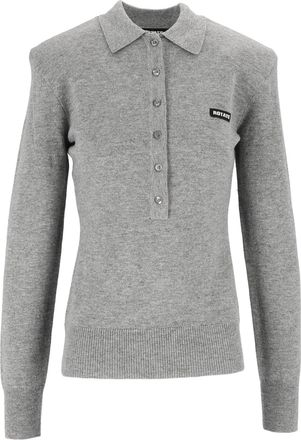Rotate Grey Regular-Fit Wool-Blend Polo Shirt