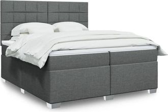 vidaXL Cama Box Spring Con Colch&oacute;n Tela Gris Oscuro 200x200 Cm Vidaxl