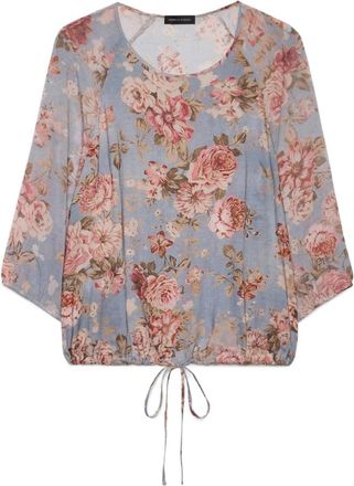 Fiorella Rubino Bloes met bloemenprint van viscose - Dames - Blouses - Blauw - XL - Polyester - Overhemden