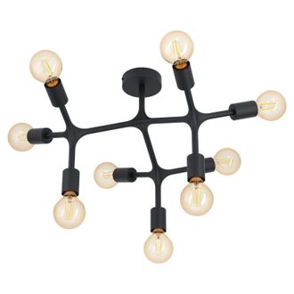 Loops Flush 9 Bulb Ceiling Light Colour Black Arms & Lamp Holders Bulb E27 9x60W