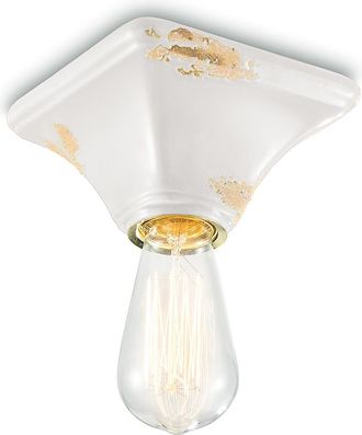 Ferroluce Plafoniera Vintage Quadrata Piccola Ceramica Bianca 1 Luce E27