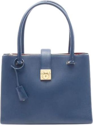 Ferragamo Pre-owned Gancini Leren Tote Bag - Dames - Vintage Shopper - Blauw - ONE Size - Leer - Vintage