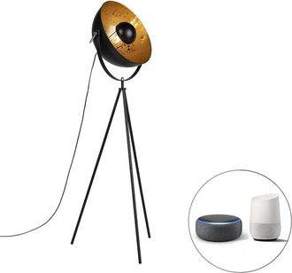 QAZQA Qazqa - Smart Tripod Floor Lamp Black Incl. Wifi A60 - Magna 40 Eglip