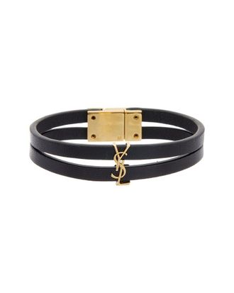 Saint Laurent Cassandre Double Strand Leather Bracelet