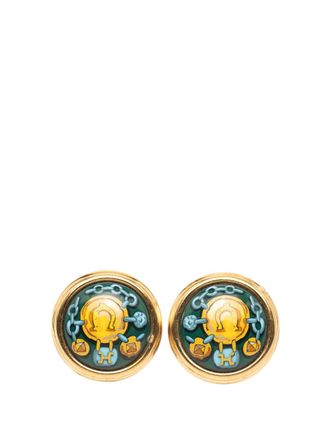 Herm&egrave;s 1980-1990 Enamel Cloisonne Clip on Earrings costume earrings - Green