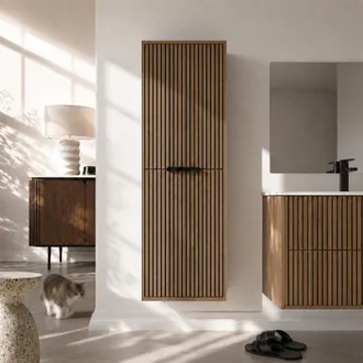 Aurlane Columna Ba&ntilde;o 2 Puertas Acanaladas Roble Y Negro 35x30x120 Cm - Yuki
