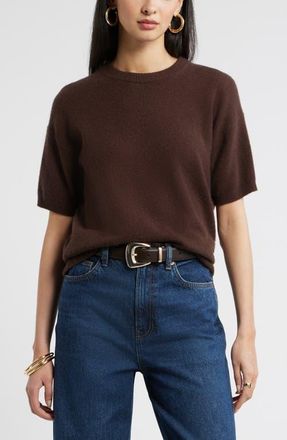 Nordstrom Short Sleeve Cashmere Sweater in Brown Mole at Nordstrom, Size Xx-Large