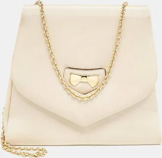 Nina Ricci Beige Fabric Bow Flap Chain Shoulder Bag