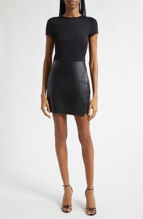 Alice & Olivia Sabine Mixed Media Minidress in Black at Nordstrom, Size 14