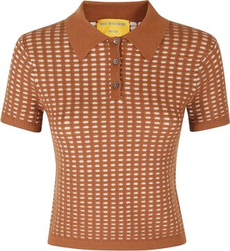 Guest In Residence Brown Shrunken Waffle Cropped Cashmere Polo Shirt