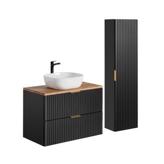 Petits Meubles Set de muebles lavabo y columna estratificado Negro