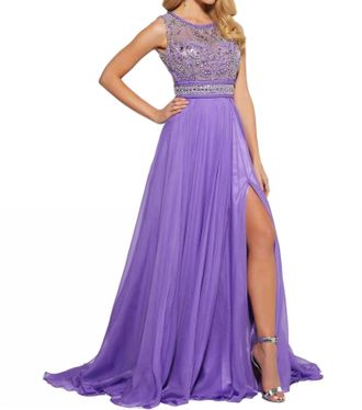 Mac Duggal Embellished Open Back Gown In Lilac