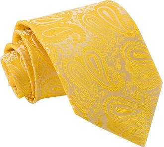 DQT Paisley Floral Patterned Wedding Classic Tie for Men - Gold