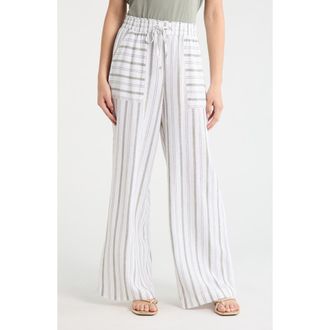 Splendid Stella Stripe Linen Blend Paperbag Pants in Eucalyptus Green/White at Nordstrom, Size X-Large