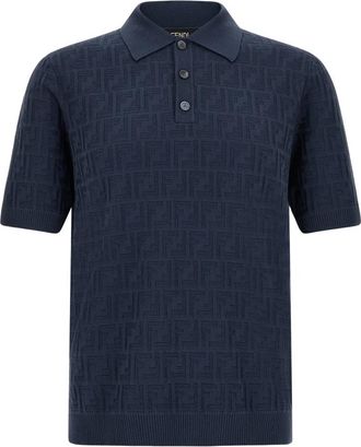Fendi FF Jacquard Polo Shirt - Heren - Polos - Blauw - L - Katoen - Tops