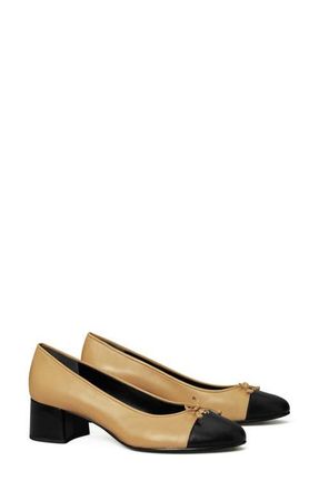 Tory Burch Cap Toe Pump in Ginger Shortbread /Black at Nordstrom, Size 9.5