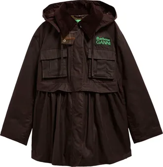 Ganni Peplum Waxed Cotton Jacket - Dark Green - 16 (UK16 / XL)