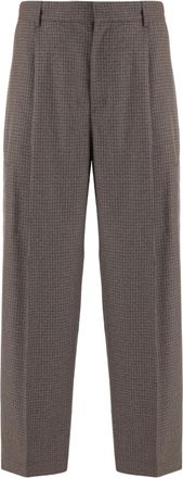 Darkpark Brown Checked Stretch Viscose Straight-Leg Pants