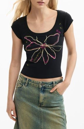 Desigual Floral Graphic T-Shirt in Black at Nordstrom, Size X-Small