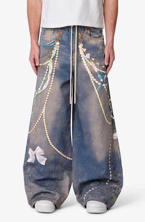 mnml Rave Chain Print Denim Jeans in Washed Blue at Nordstrom, Size 34