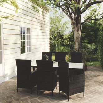 vidaXL Juego De Comedor De Jard&iacute;n 7 Piezas Rat&aacute;n Sint&eacute;tico Negro Vidaxl