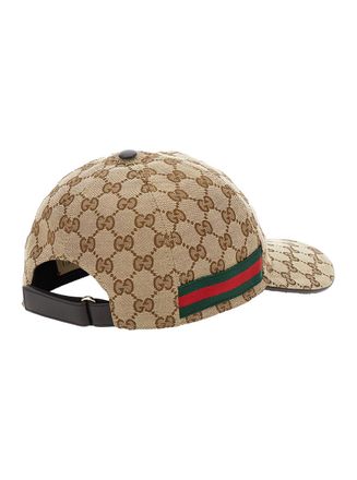 Gucci Mens Baseball Cap Beige Gg Canvas Polyester Hat