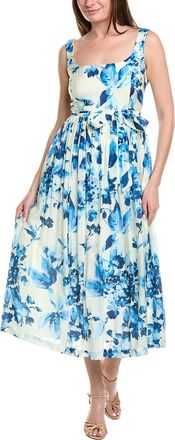 Taylor Black & White Stripe Floral Print Strapless Dress