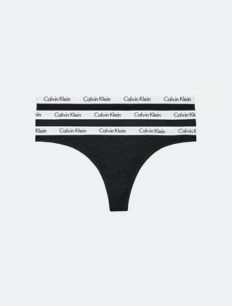 Calvin Klein Womens Carousel Logo Cotton 3-Pack Thong - Black - XS
