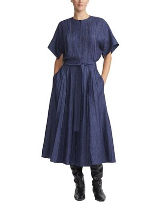 Lafayette 148 New York Vented Sleeve Linen Pintuck Shirtdress