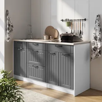 Vicco Cucine Componibili Piccole Fame-line, Grigio Scuro/bianco, 150 Cm, Pl Antracite, Vicco