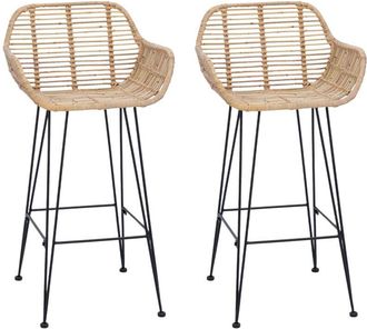 vidaXL Silla De Bar 2 Pcs Natural 55 X 52 X 92 Cm Ratan E Hierro Vidaxl
