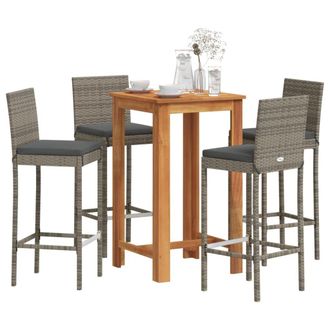 Berkfield Home 5 Piece Garden Bar Set Grey Solid Wood Acacia & Poly Rattan