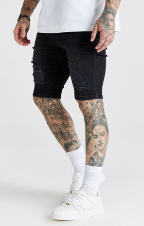 Siksilk Short de denim desgastado negro para hombre SikSilk M