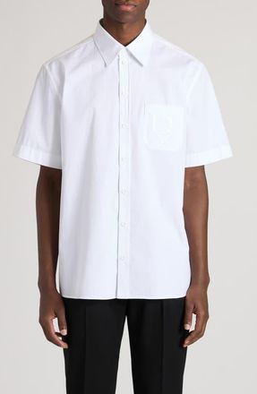 Dolce & Gabbana Logo Cotton Button-Up Shirt in Bianco Ottico at Nordstrom, Size 38